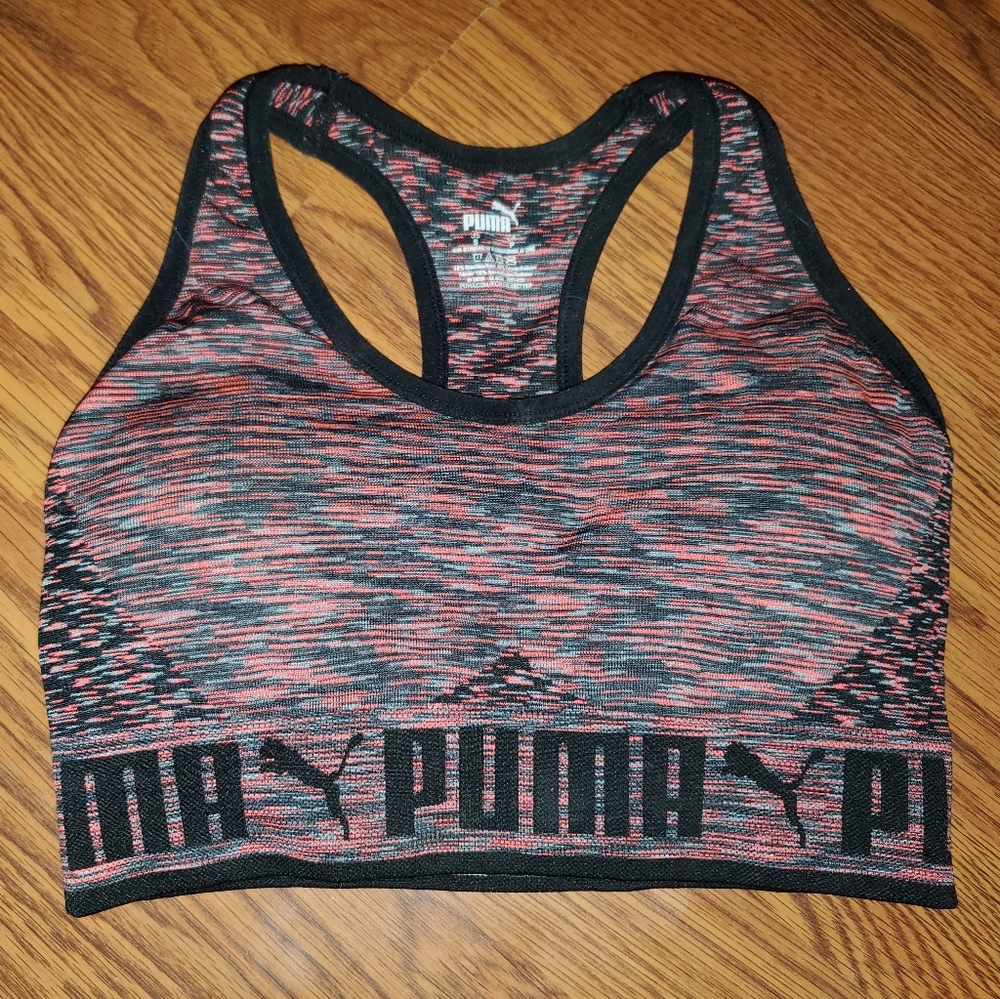 Puma Women's Black and Red Patterned Sports Bra